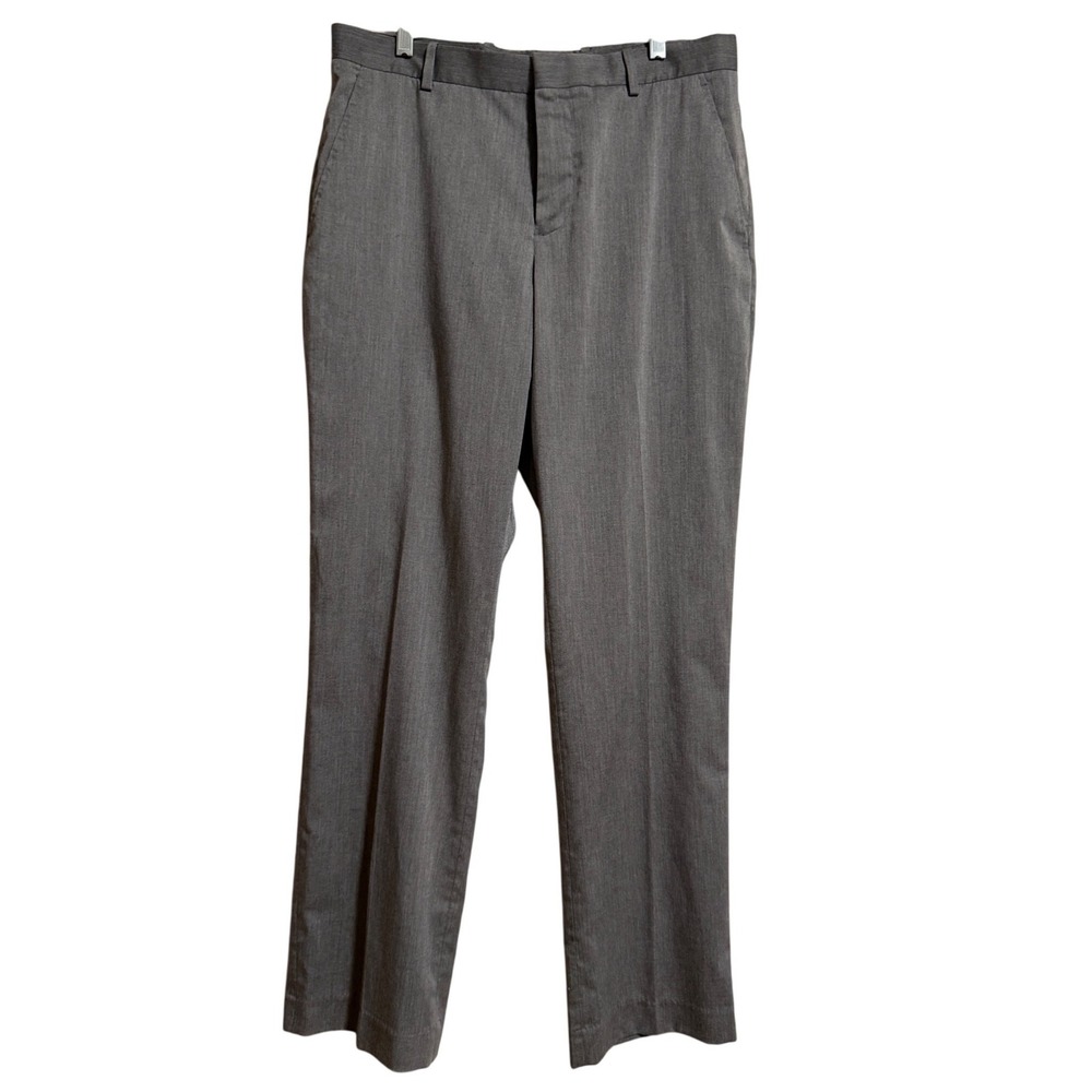 Perry Ellis Mens Gray Stretch Dress Pants 32x32 Straight Leg Flat Front Trousers